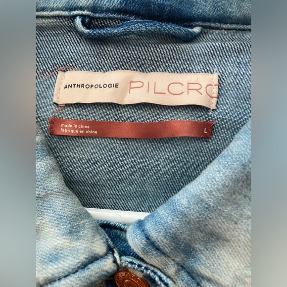 Pilcro Tie Dye Trucker Jacket Anthropologie Frayed Denim Jacket Large L - Picture 6 of 9